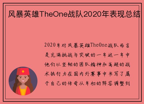 风暴英雄TheOne战队2020年表现总结